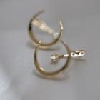 925 Sterling Silver Rhinestone Moon Earring Light Gold - One Size