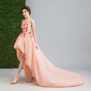 Sleeveless Applique High-low Wedding Dress