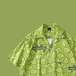 Elbow-sleeve Avocado Print Hawaiian Shirt