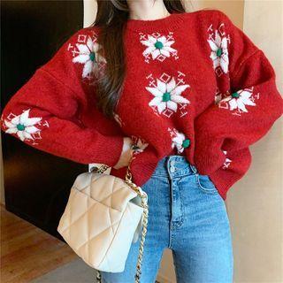 Snowflake Patterned Crewneck Sweater