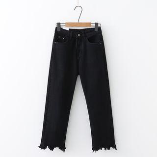 Straight-fit Fringe Hem Jeans