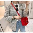 Padded-shoulder Plaid Blazer