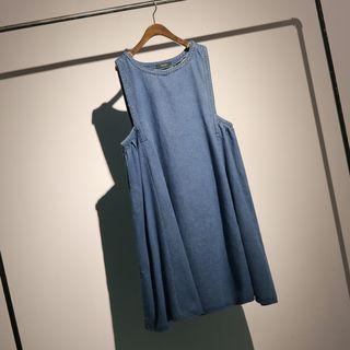 Denim Sleeveless A-line Dress Blue - One Size