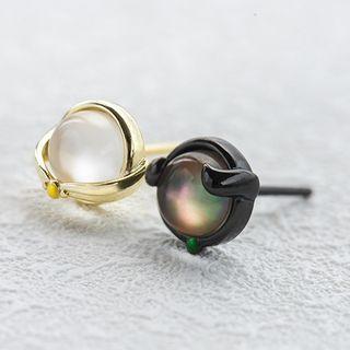 Non-matching 925 Sterling Silver Artificial Crystal / Shell Bead Earring 1 Pair - One Size