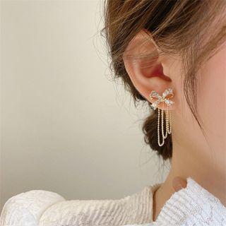 Bow Rhinestone Chain Alloy Dangle Earring 1 Pair - Gold - One Size