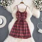 Lace-up Gingham A-line Dress