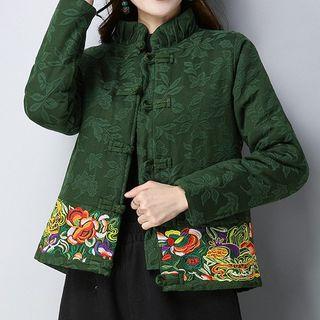 Embroidered Frog-buttoned Padded Jacket