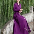 Embroidered Frog-button Maxi A-line Dress