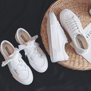 Bow-accent Faux Leather Sneakers