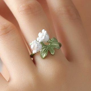 Flower Alloy Open Ring Green - One Size