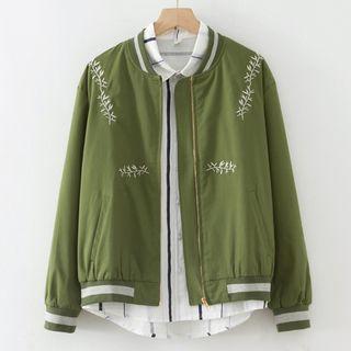 Leaf Embroidered Baseball Jacket