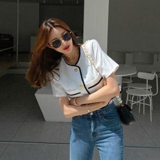 Contrast-piped Crop Blazer