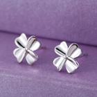 Clover Alloy Earring 1 Pair - 925 Silver Needle - Silver - One Size