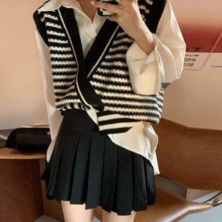 Striped Sweater Vest / Pleated Skirt / Shirt