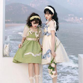 Set: Tie-shoulder Bow Midi A-line Lolita Dress + Belt