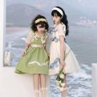 Set: Tie-shoulder Bow Midi A-line Lolita Dress + Belt