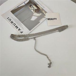 Rhinestone Metallic Belt Silver - One Size