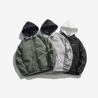 Contrast-trim Drawstring Hood Jacket