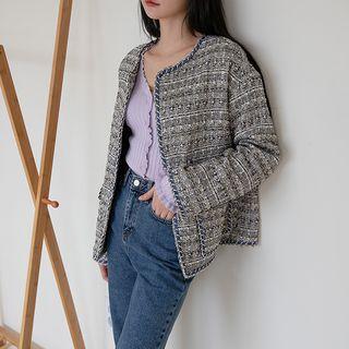 Drop-shoulder Flap-pocket Tweed Jacket