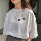 Elbow-sleeve Button Accent T-shirt
