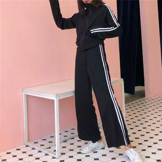 Set: Stripe Zip Jacket + Wide Leg Pants