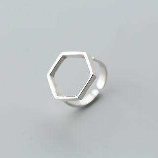 S925 Sterling Silver Hexagon Open Ring S925 Sliver - Ring - Adjustable
