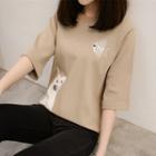 Embroidered Elbow Sleeve Knit Top