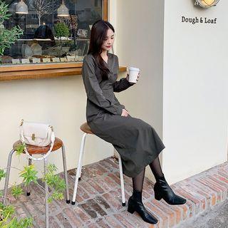 Surplice-neck Long Monotone Dress