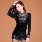 Rhinestone Lace Long-sleeve Top