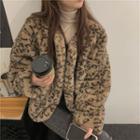Leopard-print Loose-fit Fleece Jacket