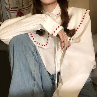 Long Sleeve Dot Embroidered Shirt White - One Size