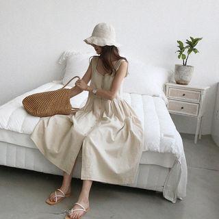 Button-front Long Pinafore Dress