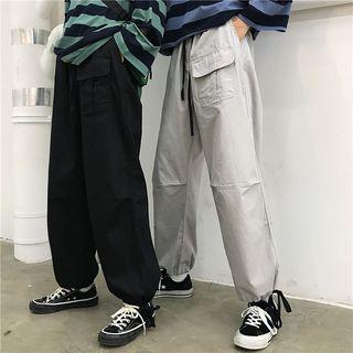 Drawstring Waist Front Pocket Straight-cut Pants