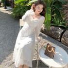Square-neck Bow Lace A-line Dress