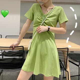 Ruched-front Plain A-line Dress