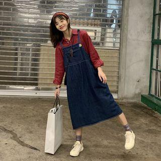 Sleeveless Denim Dress / Long-sleeve Plain Shirt