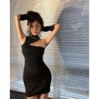 Set: Mock-neck Mini Sheath Tank Dress + Oversleeves