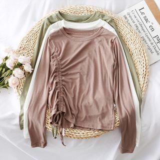 Drawstring-side Long-sleeved T-shirt