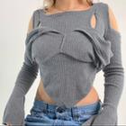 Long-sleeve Crew-neck Cut Out Knit Crop Top