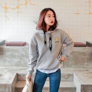 Printed-strap Embroidered Hoodie