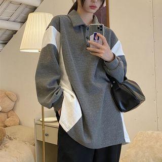 Two-tone Polo Sweatshirt Gray & White - One Size