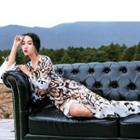 Bell-sleeve Leopard Print Midi Asymmetric Dress
