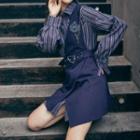 Striped Long-sleeve Mini Shirtdress / Applique Single Strap Mini Jumper Dress