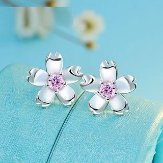 S925 Silver Rhinestone Flower Stud Earring