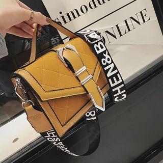 Buckled Lettering Strap Faux Leather Crossbody Bag