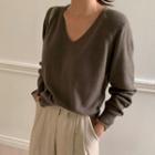 V-neck Wool Blend Sweater Brown - One Size