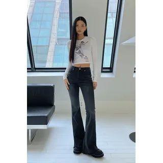 Fringe-hem Napped Flared Jeans