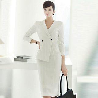 Striped 3/4 Sleeve Double Breasted Coatdress