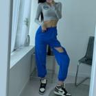 Band-waist Slit Jogger Pants