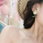 Flower Dangle Earring 1 Pair - 925 Silver Stud - Yellow & White & Green - One Size